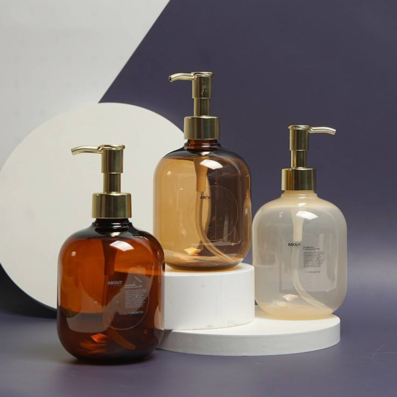 300 мл 500 мл ПЭТ-пластик Янтарный круглый пустой флакон-кондиционер для лосьона для тела Золотой насос для ПЭТ-лосьона Бутылка для шампуня