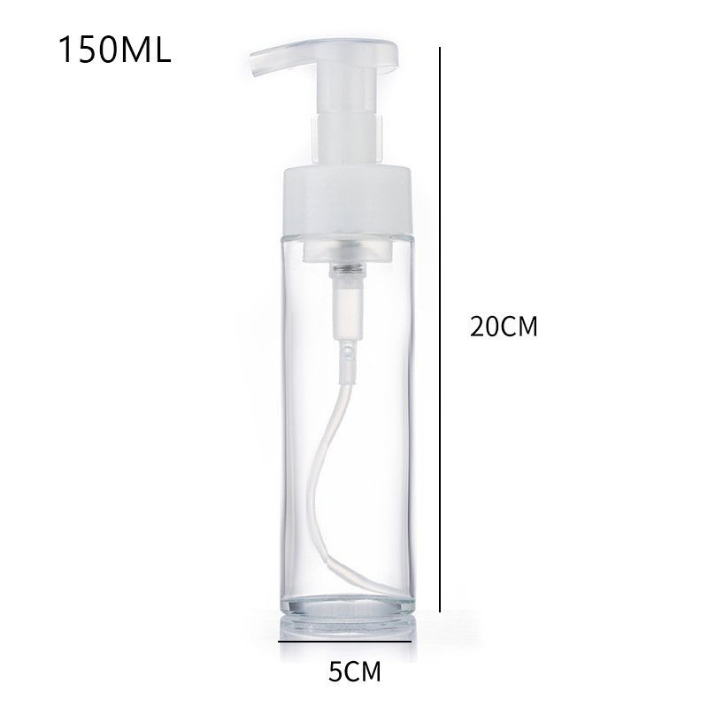 Пустая стеклянная бутылка с пенным насосом. Прозрачная матовая бутылка для пенного мыла для ухода за кожей. Пустая стеклянная бутылка с пенным насосом. Прозрачная матовая бутылка для пенного мыла для ухода за кожей.