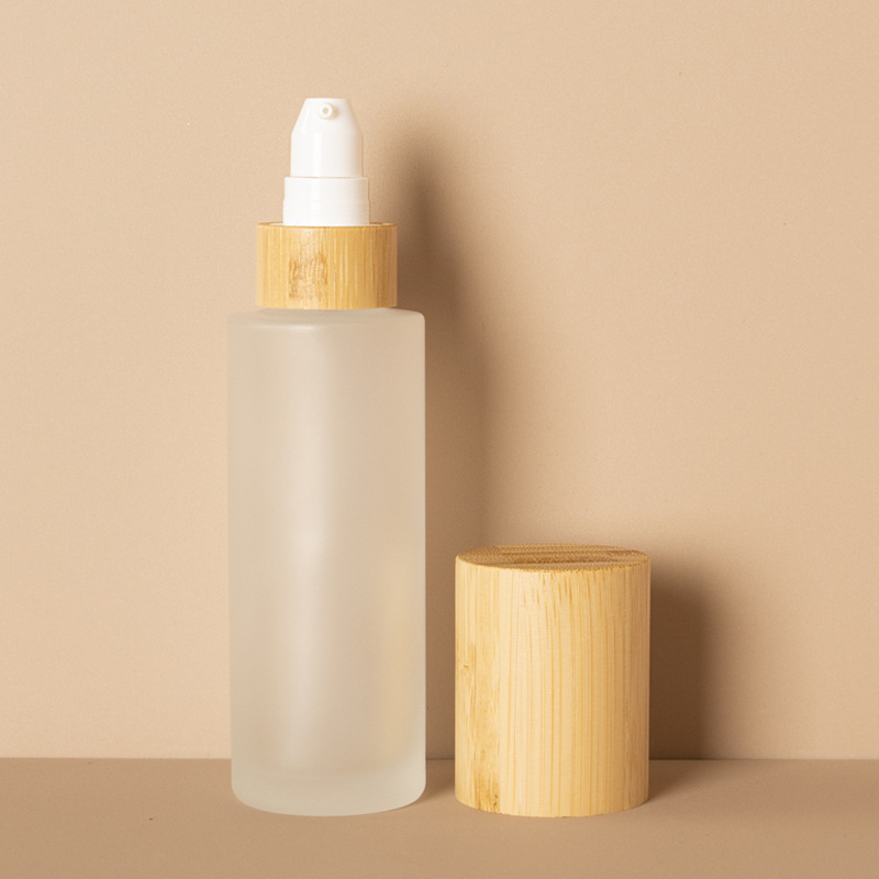 Матовый косметический насос для лосьона, тонкий распылитель и стеклянный распылитель для лосьона с крышкой из бамбукового дерева Матовый косметический насос для лосьона, тонкий распылитель и стеклянный распылитель для лосьона с крышкой из бамбукового дерева