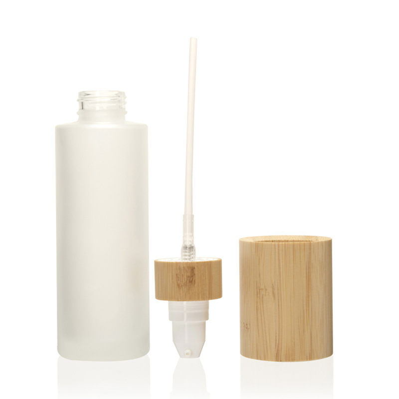 Матовый косметический насос для лосьона, тонкий распылитель и стеклянный распылитель для лосьона с крышкой из бамбукового дерева Матовый косметический насос для лосьона, тонкий распылитель и стеклянный распылитель для лосьона с крышкой из бамбукового дерева