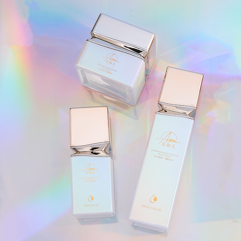 Квадратная стеклянная банка для крема с переливающимся эффектом для крема для лица и крема для глаз Квадратная стеклянная банка для крема с переливающимся эффектом для крема для лица и крема для глаз