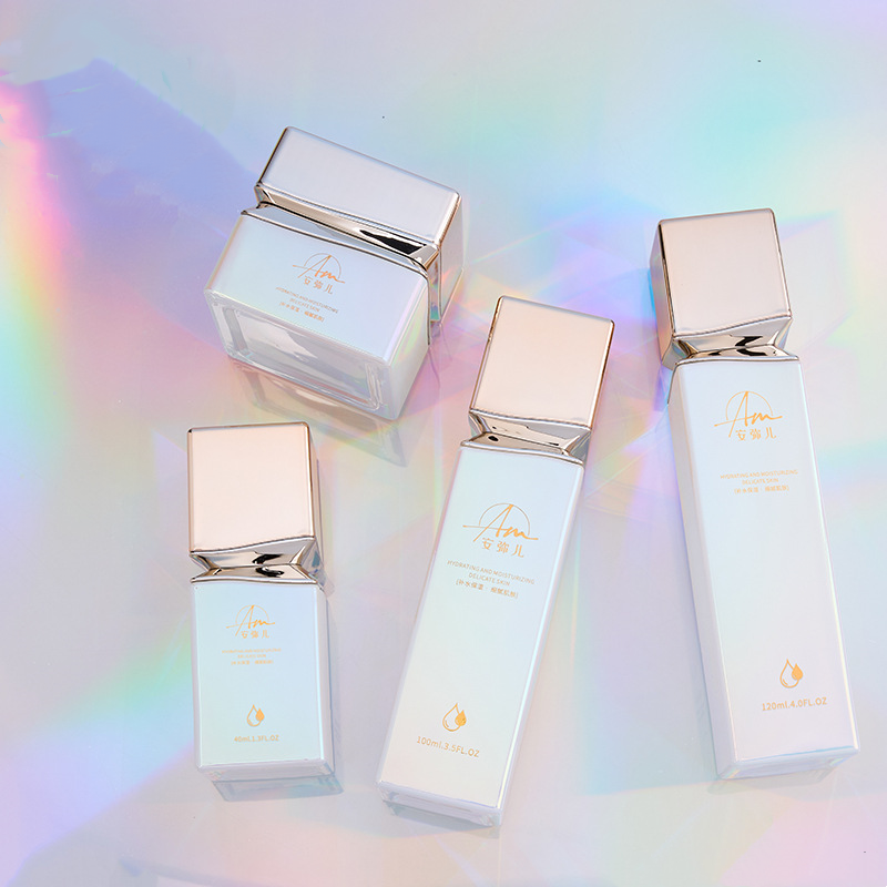 Квадратная стеклянная банка для крема с переливающимся эффектом для крема для лица и крема для глаз Квадратная стеклянная банка для крема с переливающимся эффектом для крема для лица и крема для глаз