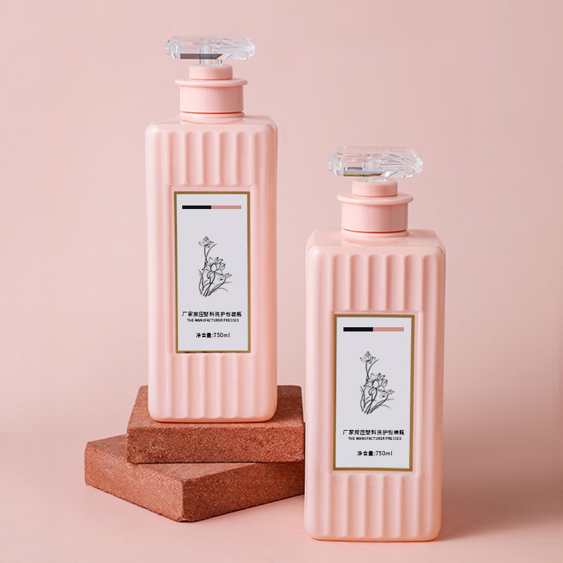 500 мл 750 мл Квадратная пластиковая бутылка-насос для лосьона для домашних животных с полосатой поверхностью для масла для волос, шампуня и кондиционера, косметический контейнер