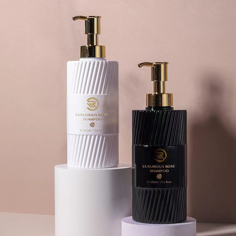 Экологичный шампунь с плоским плечом, 500 мл, бутылка с гелем для душа, белая, черная полоса, прессованный пластиковый насос, упаковка эмульсии для использования в лосьоне