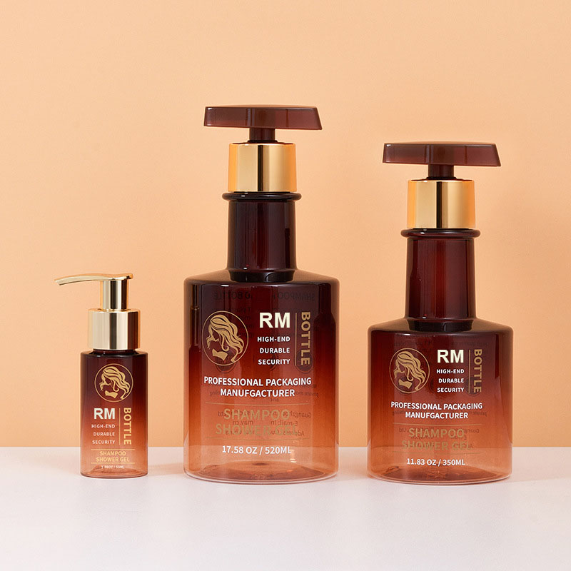 Бесплатный образец Янтарный Черный Золотой Бутылка шампуня с длинным горлышком Пустая бутылка для мытья рук Пластиковые бутылки с насосом для лосьона для тела 300 мл 500 мл